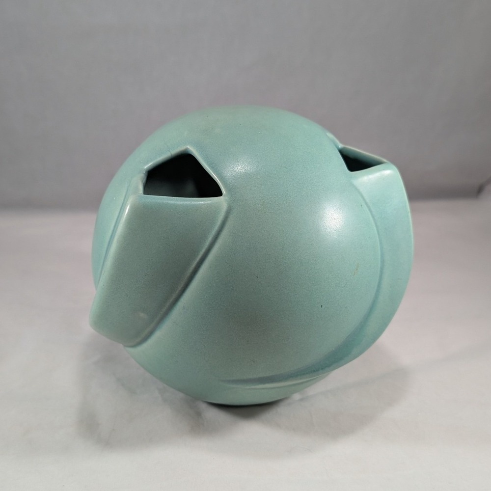 Vintage RumRill Art Pottery Orb Vase 600-6 Matte Aqua Blue Art Deco Rose Bowl